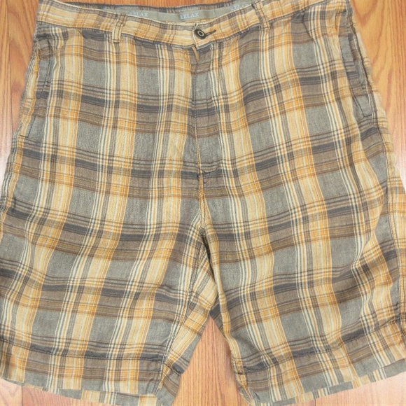 Tommy Bahama Other - TOMMY BAHAMA REGULAR FIT SHORTS 100% LINEN BROWN PLAID Sz 36